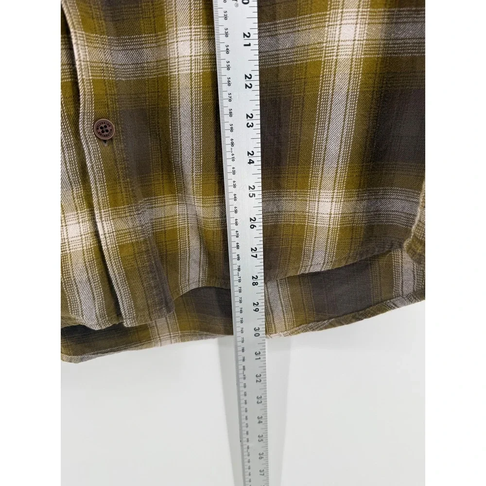 Wolverine Plaid Flannel Button Up‎ Men L 100% Cotton Olive Green Hiking Heavy